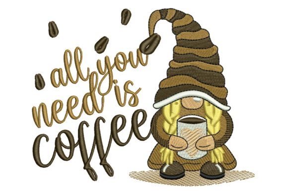 Coffee Girl Gnome Embroidery