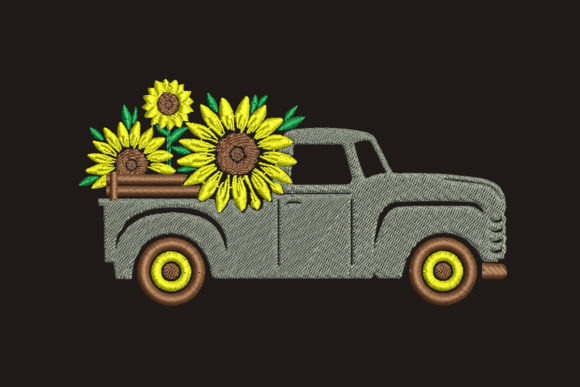 Truck with Sunflower: A Seasonal Embroidery Gem